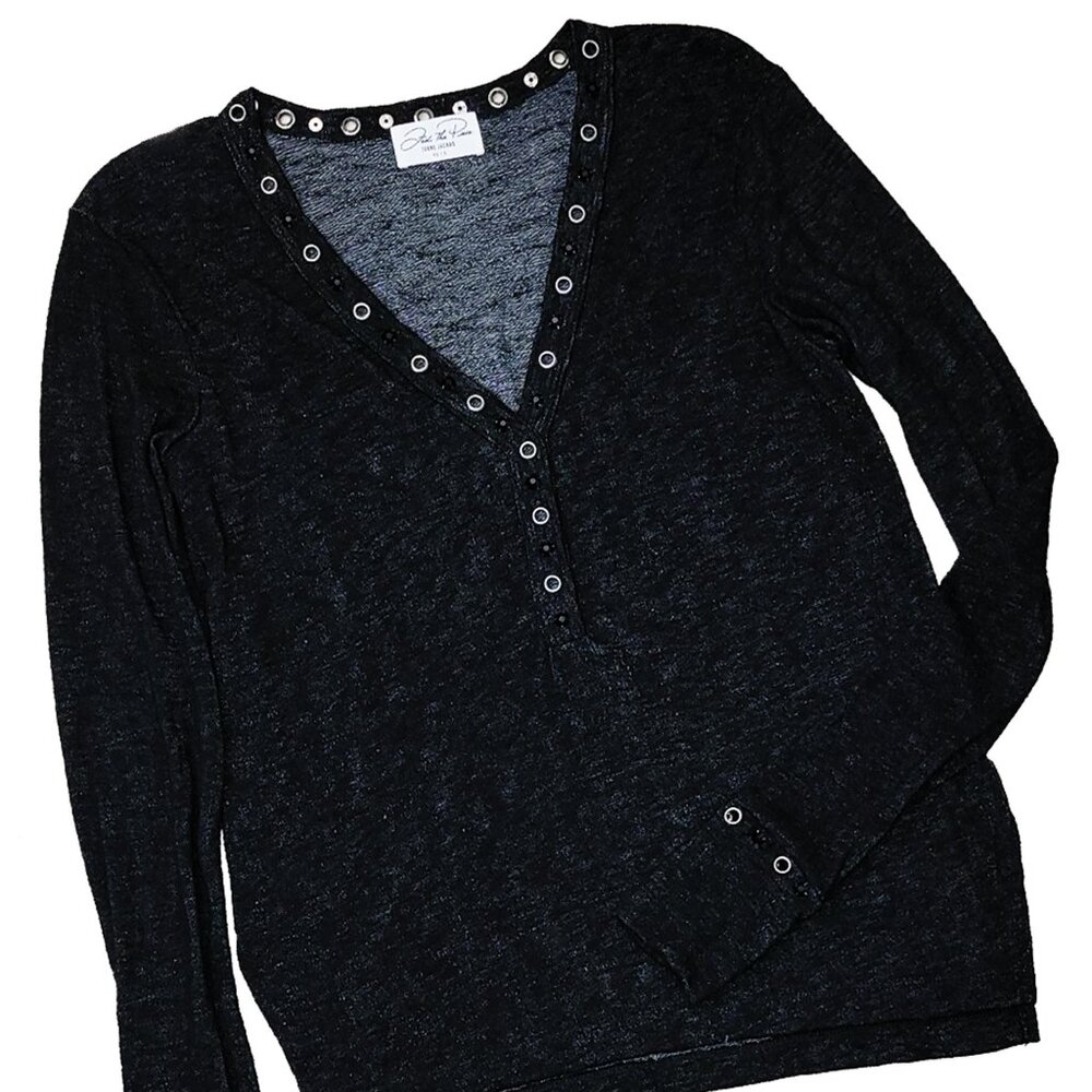 Kayce Crystals Women's Black LS Top